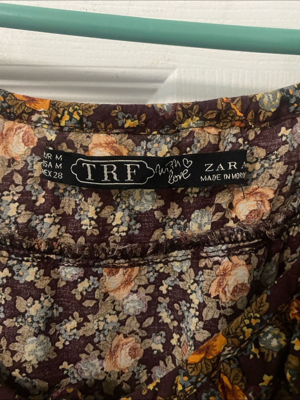 Zara Brown Floral Mini Sundress w Orange Accents ruffled scoop neck M ptp 19 - Picture 2 of 8
